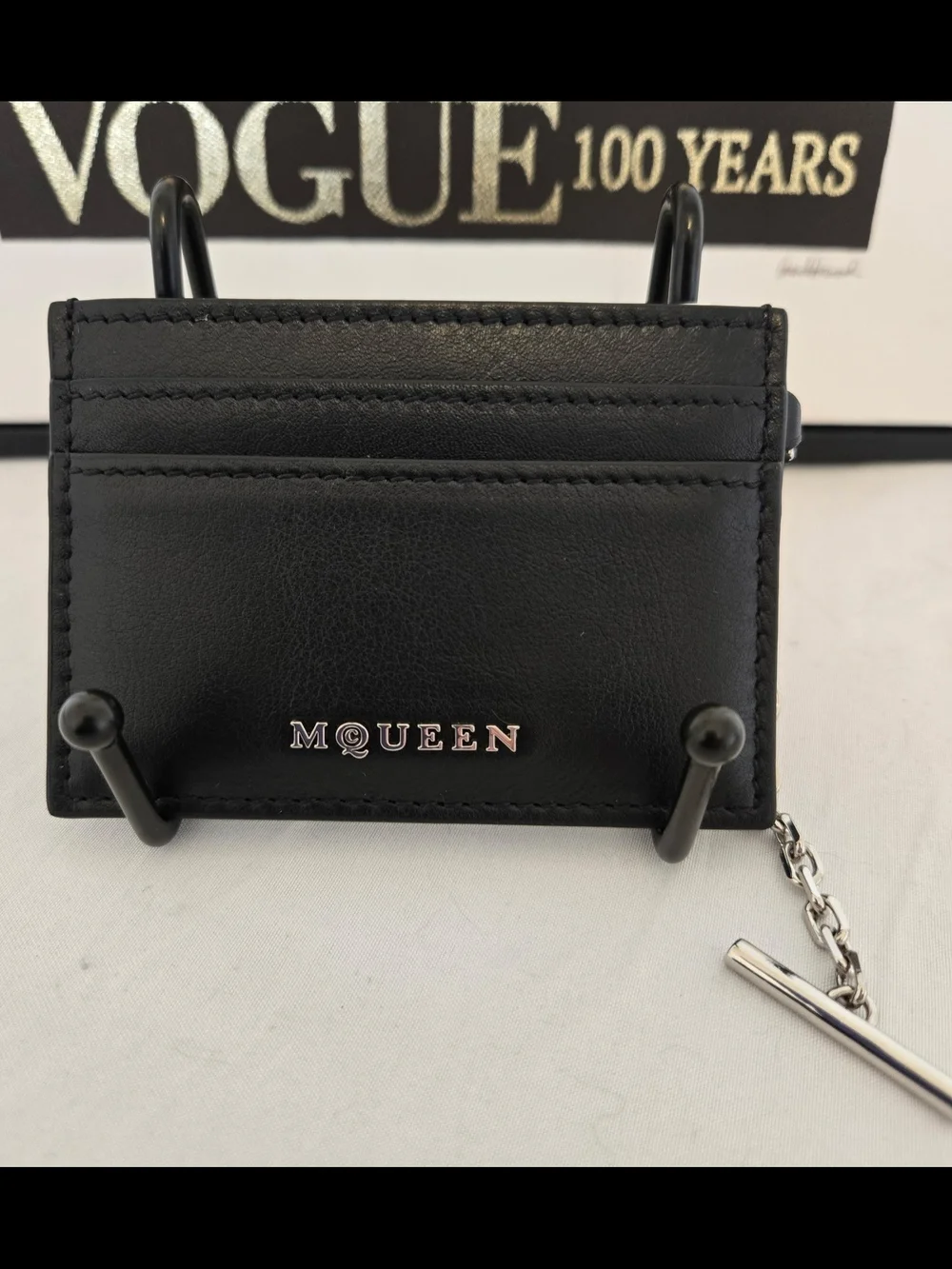 NWT Alexander McQueen Black Leather Sling Chain Card Holder Wallet